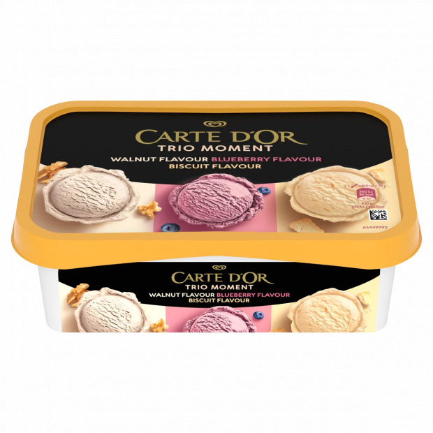 Carte d\'Or Trio Moment dió ízű jégkrém, áfonyás jégkrém, keksz ízű jégkrém 1000 ml