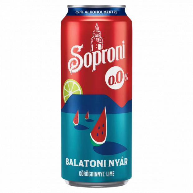 Soproni Balatoni Nyár görögdinnye-lime ízű alkoholmentes sörital 0,0% 500 ml Soproni Balatoni Nyár görögdinnye-lime ízű alkoholmentes sörital 0,0% 500 ml