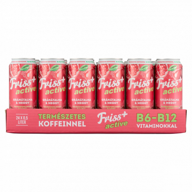 Friss+ Active gránátalma-meggy ízű üdítőital és alkoholmentes malátaital keveréke 24 x 0,5 l