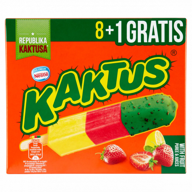 Nestlé Kaktus citromízű vizes jégkrém és epres gyümölcsjégkrém zöld bevonóval 405 ml