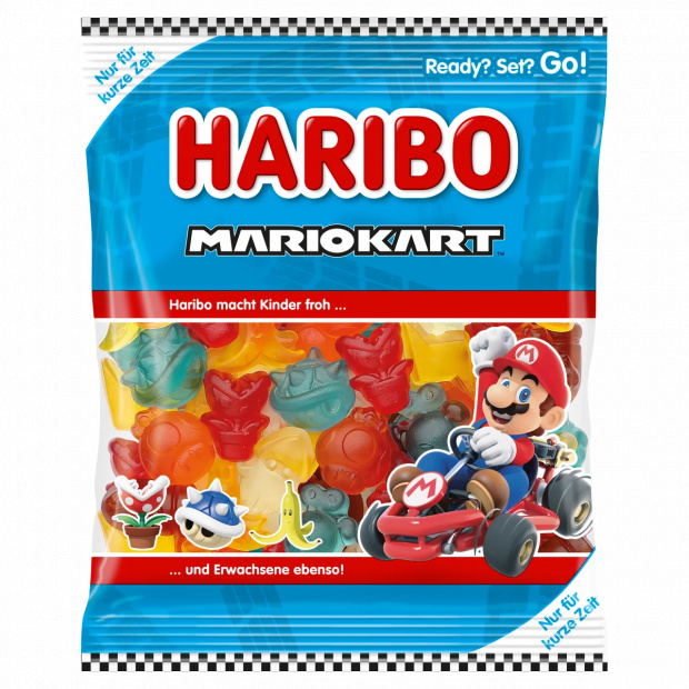 Haribo Mariokart gyümölcsízű gumicukorka, részben kóla ízesítéssel 160 g