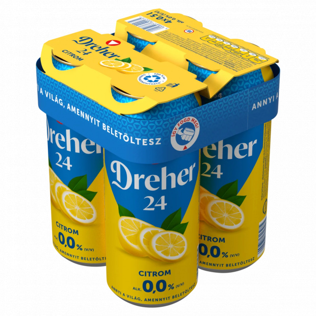 Dreher 24 Citrom alkoholmentes világos sör és citrom ízű ital keveréke 0,0% 4 x 0,5 l Dreher 24 Citrom alkoholmentes világos sör és citrom ízű ital keveréke 0,0% 4 x 0,5 l