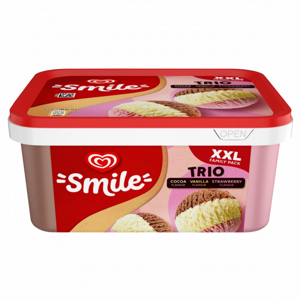 Algida Smile Trio kakaós jégkrém, vanília ízű jégkrém és eper ízű jégkrém 1800 ml Algida Smile Trio kakaós jégkrém, vanília ízű jégkrém és eper ízű jégkrém 1800 ml