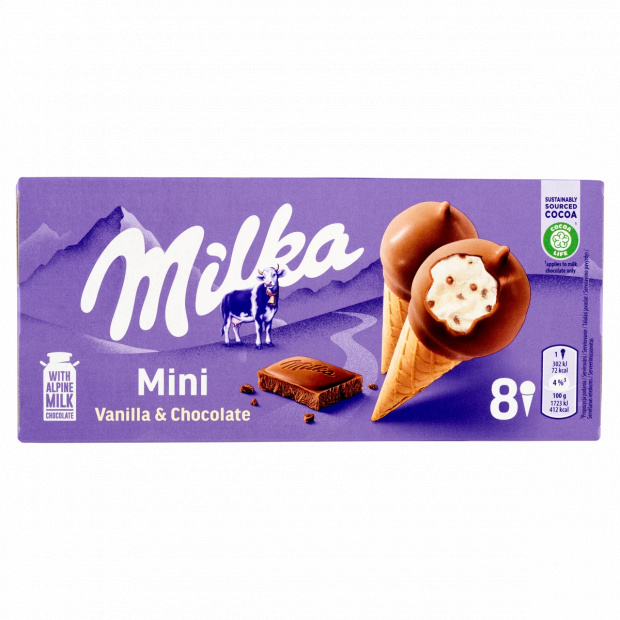 Milka Mini vaníliaízű jégkrém mini ostyatölcsérben 8 x 25 ml (200 ml)