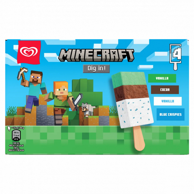 Algida Minecraft zöld színű vanília ízű jégkrém, kakaós jégkrém, és vanília ízű jégkrém 300 ml Algida Minecraft zöld színű vanília ízű jégkrém, kakaós jégkrém, és vanília ízű jégkrém 300 ml