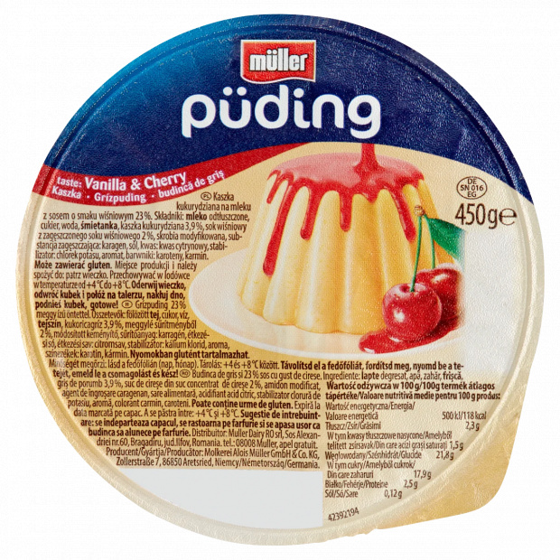 Müller grízpuding meggy ízű öntettel 450 g