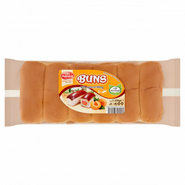 Cake Mania Buns sárgabarack lekvárral töltött molnárka 6 db 250 g Cake Mania Buns sárgabarack lekvárral töltött molnárka 6 db 250 g