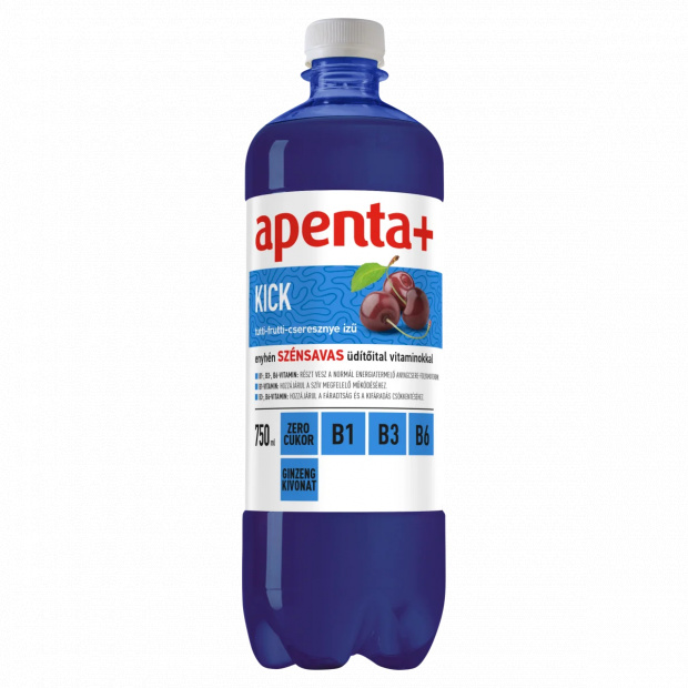 Apenta+ Kick tutti-frutti-cseresznye ízű, enyhén szénsavas energiamentes üdítőital 750 ml Apenta+ Kick tutti-frutti-cseresznye ízű, enyhén szénsavas energiamentes üdítőital 750 ml