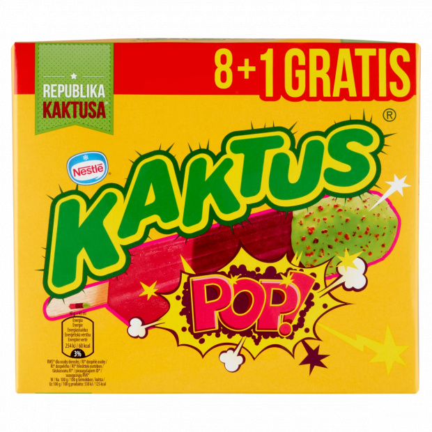 Kaktus Pop málnaízű és áfonyaízű vizes jégkrém, rágógumiízű zöld bevonattal 405 ml 