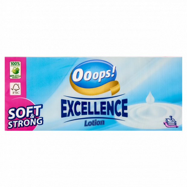 Ooops! Excellence Lotion papír zsebkendő 3 rétegű 90 db Ooops! Excellence Lotion papír zsebkendő 3 rétegű 90 db