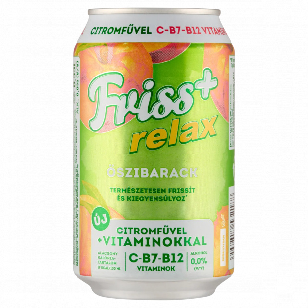 Friss+ Relax barack ízesítésű üdítőital és alkoholmentes malátaital keveréke 0,0% 0,33 l