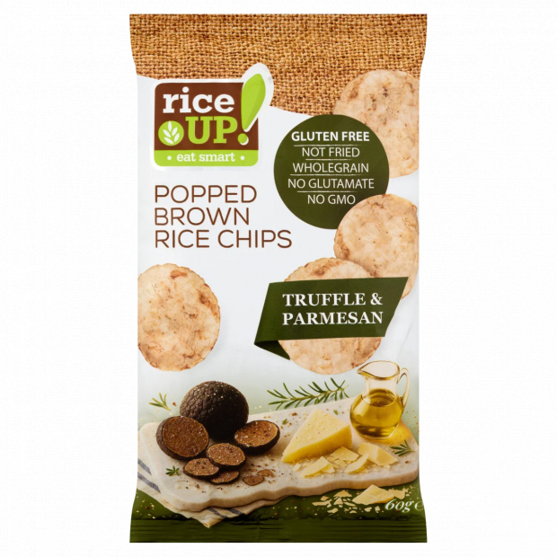 RiceUp! puffasztott teljes kiőrlésű barna rizs chips szarvasgombás-parmezános ízesítéssel 60 g