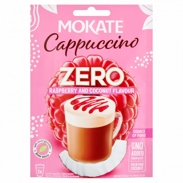 Mokate Cappuccino Zero málna és kókusz ízesítésű instant kávéitalpor 20 g Mokate Cappuccino Zero málna és kókusz ízesítésű instant kávéitalpor 20 g