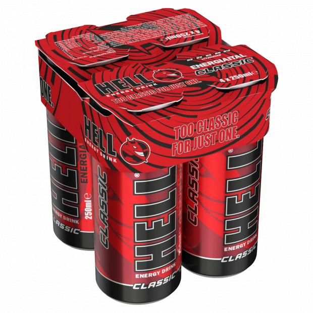 HELL Classic tuttifruttiízű, koffeintartalmú, szénsavas energiaital 4 x 250 ml