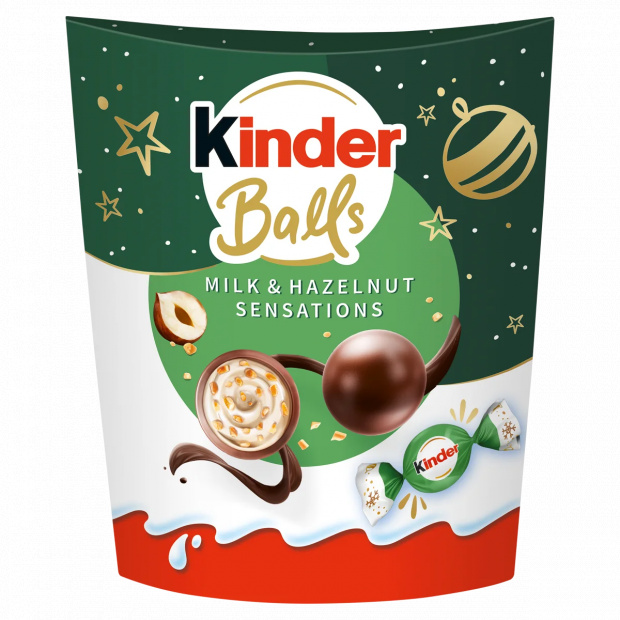 Kinder Balls Mogyorós minőségi tejcsokoládé golyók tejes krémmel és mogyoródarabkákkal töltve 90 g