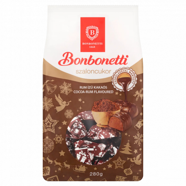 Bonbonetti étcsokoládéval mártott rum ízű kakaós szaloncukor 280 g Bonbonetti étcsokoládéval mártott rum ízű kakaós szaloncukor 280 g