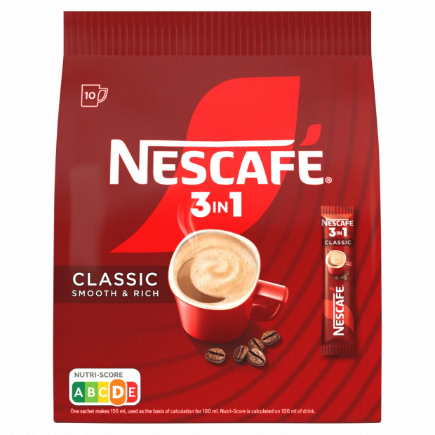 NESCAFÉ 3in1 Classic Smooth & Rich azonnal oldódó kávéspecialitás 10 x 16,5 g (165 g)