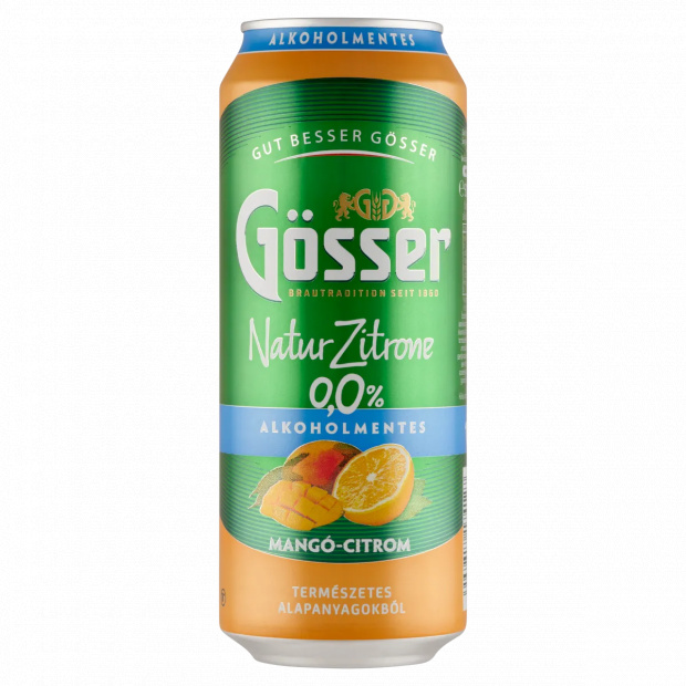 Gösser Natur Zitrone mangó-citrom ízű alkoholmentes sörital 0,0% 500 ml