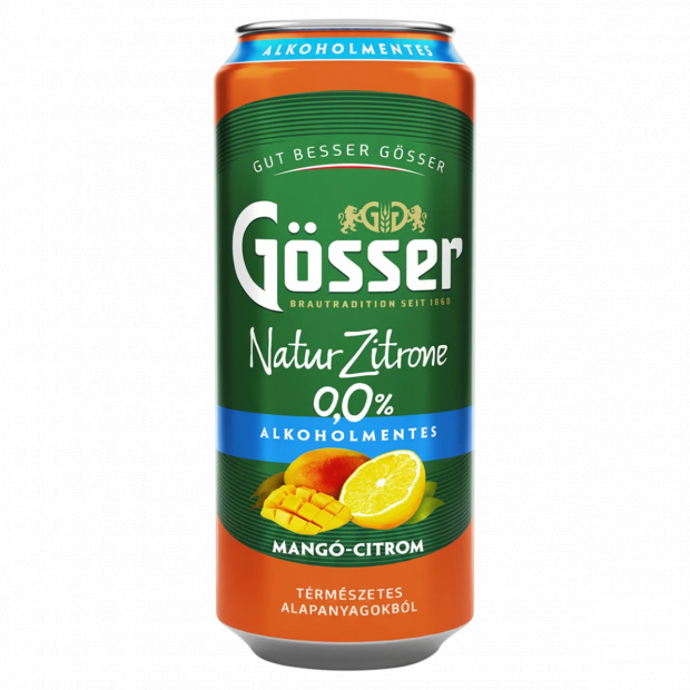 Gösser Natur Zitrone mangó-citrom ízű alkoholmentes sörital 0,0% 500 ml