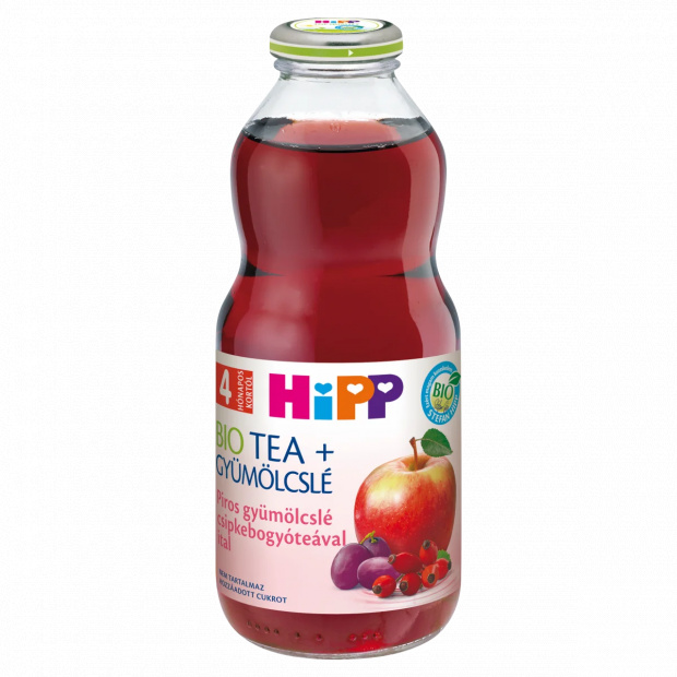 HiPP Bio Tea + Gyümölcslé piros gyümölcslé ital csipkebogyóteával 4 hónapos kortól 0,5 l