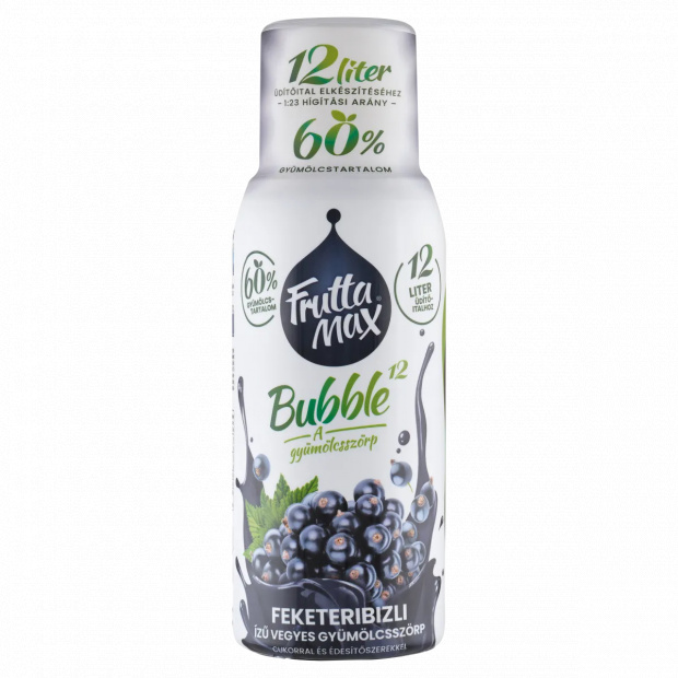 FruttaMax Bubble¹² feketeribizli ízű vegyes gyümölcsszörp cukorral és édesítőszerekkel 500 ml 