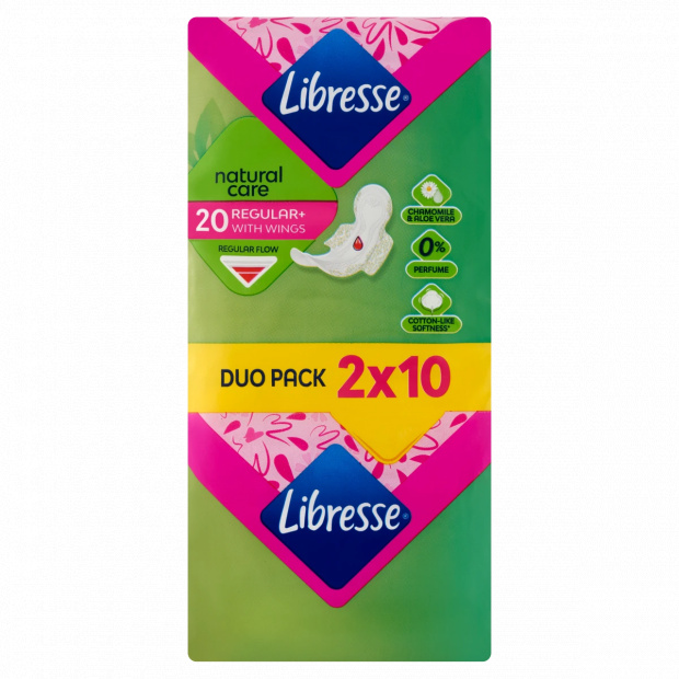 Libresse Regular+ Natural Care vékony szárnyas egészségügyi betét 20 db