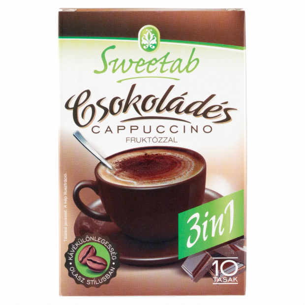 Sweetab 3in1 csokoládés cappuccino azonnal oldódó kávéspecialitás fruktózzal 10 x 10 g (100 g)