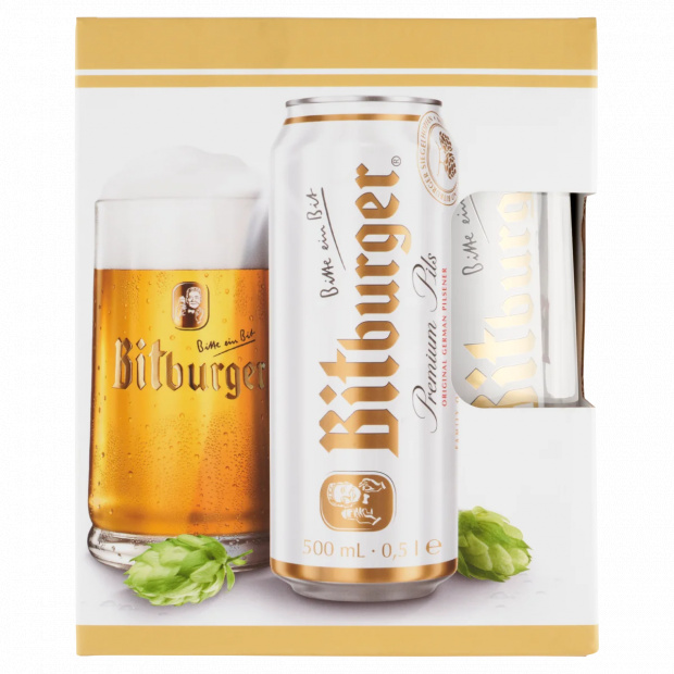 Bitburger világos német sör 4,8% 4 x 0,5 l + 1 db 0,5 l-es márkázott pohár