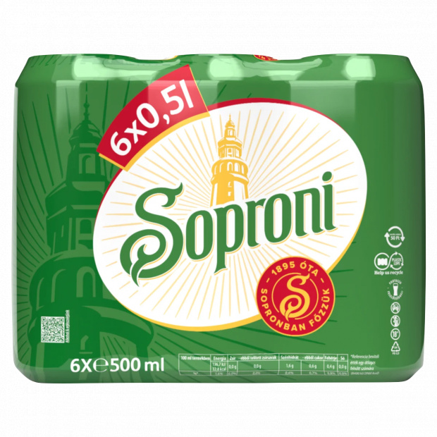 Soproni világos sör 4,5% 6 x 500 ml