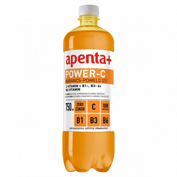 Apenta+ Power-C narancs-pomelo ízű szénsavmentes, energiamentes üdítőital édesítőszerekkel 750 ml