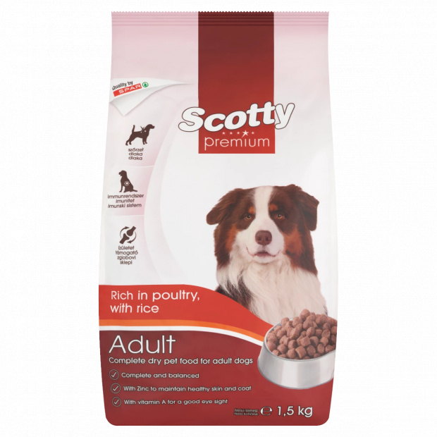 Scotty Premium teljes értékű száraz állateledel baromfiban gazdag, rizzsel 1,5 kg 