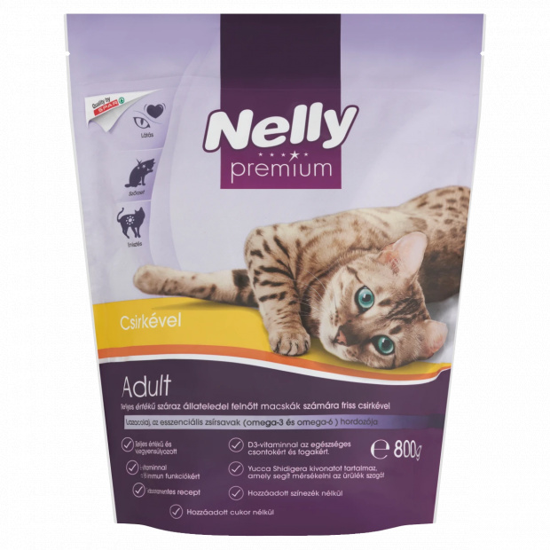 Nelly Premium teljes értékű száraz állateledel felnőtt macskák számára friss csirkével 800 g  Nelly Premium teljes értékű száraz állateledel felnőtt macskák számára friss csirkével 800 g