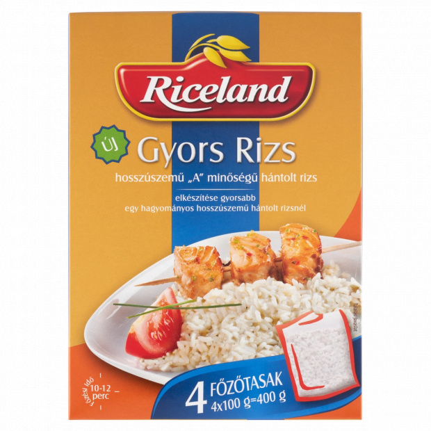 Riceland Gyors Rizs \"A\" minőségű hosszúszemű hántolt rizs 4 x 100 g (400 g) Riceland Gyors Rizs \"A\" minőségű hosszúszemű hántolt rizs 4 x 100 g (400 g)