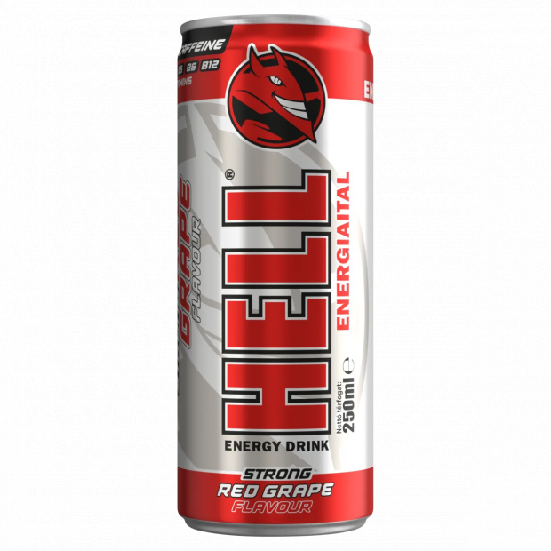 HELL Strong piros szőlő- és tuttifruttiízű, koffeintartalmú, szénsavas energiaital 250 ml HELL Strong piros szőlő- és tuttifruttiízű, koffeintartalmú, szénsavas energiaital 250 ml