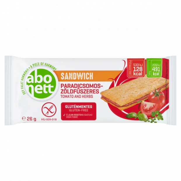 Abonett gluténmentes paradicsomos-zöldfűszeres szendvics 26 g 