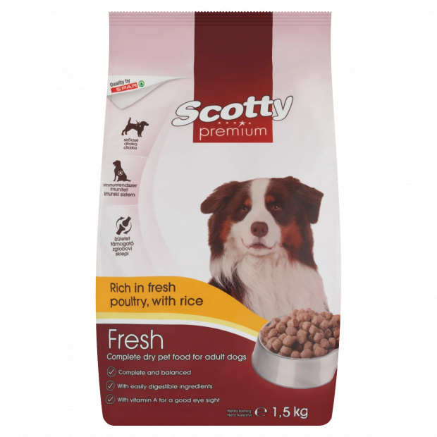 Scotty Premium teljes értékű száraz állateledel friss baromfiban gazdag, rizzsel 1,5 kg