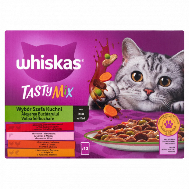 Whiskas Tasty Mix teljes értékű nedves eledel felnőtt macskáknak 12 x 85 g (1,02 kg) Whiskas Tasty Mix teljes értékű nedves eledel felnőtt macskáknak 12 x 85 g (1,02 kg)