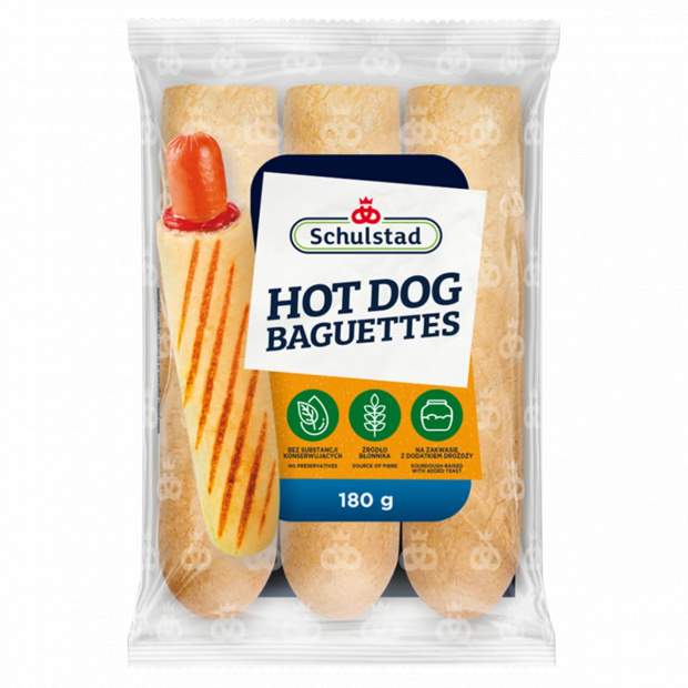 Schulstad búzalisztből készült, francia fúrt hot dog kifli 3 x 60 g (180 g)