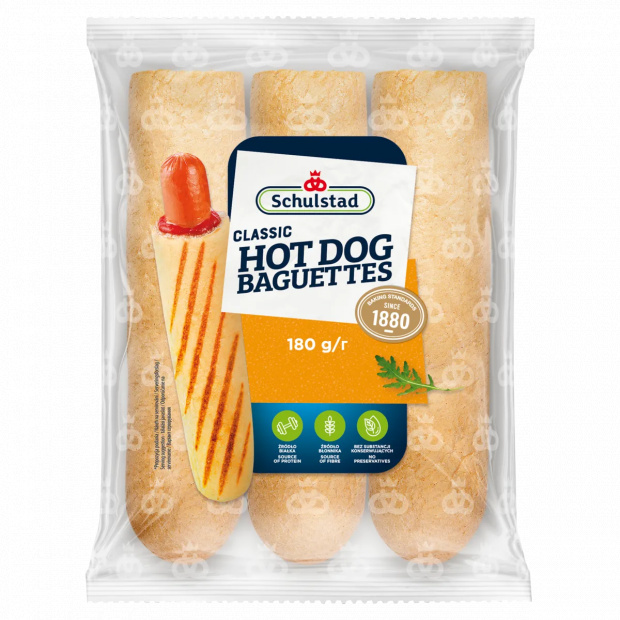 Schulstad búzalisztből készült, francia fúrt hot dog kifli 3 x 60 g (180 g)