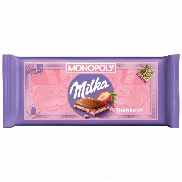 Milka alpesi tej felhasználásával készült tejcsokoládé eperízű krémmel töltve 100 g
