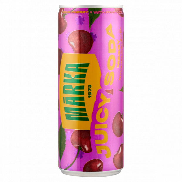 Márka Juicy Soda meggy szénsavas üdítőital cukorral és édesítőszerrel 250 ml