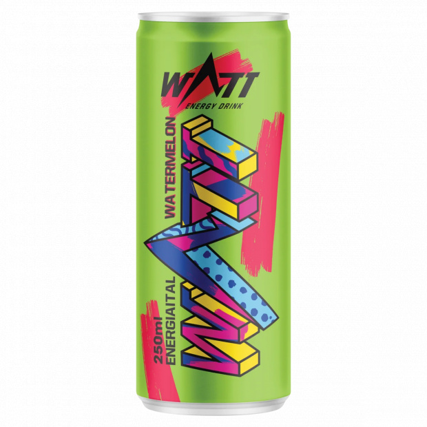 Watt görögdinnye- és egresízű szénsavas energiaital koffeinnel és vitaminokkal 250 ml