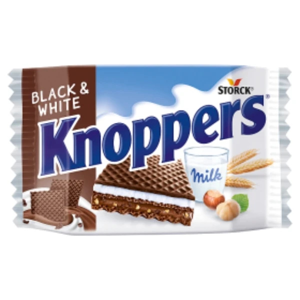 Knoppers Black & White tejes-mogyorós töltött ostya kakaós tejbevonóval félig mártva 25 g