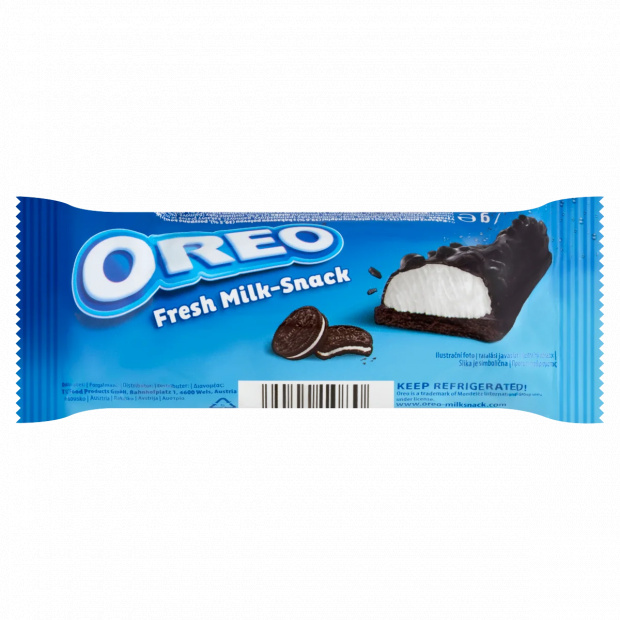 Oreo Fresh Milk-Snack kakaós piskóta szelet tejes krémmel töltve kakaós bevonattal 27 g Oreo Fresh Milk-Snack kakaós piskóta szelet tejes krémmel töltve kakaós bevonattal 27 g