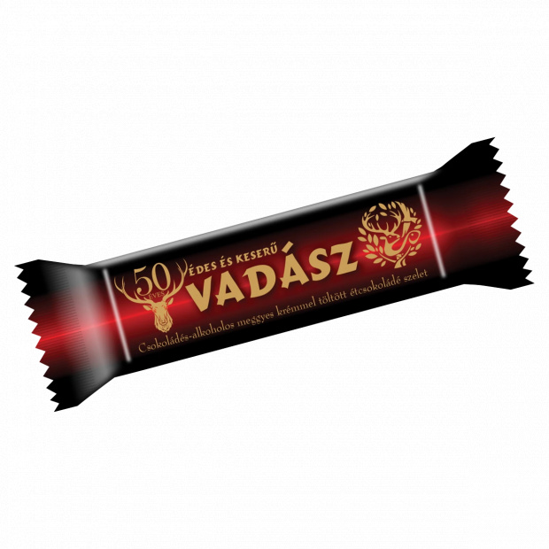 Vadász Édes és Keserű csokoládés-alkoholos meggyes krémmel töltött étcsokoládé szelet 25 g Vadász Édes és Keserű csokoládés-alkoholos meggyes krémmel töltött étcsokoládé szelet 25 g
