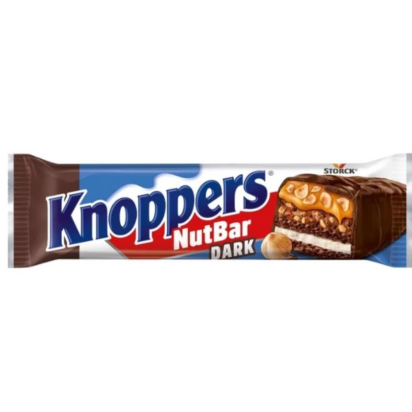 Knoppers tejkrémmel, nugátkrémmel, kekszdarabkákkal, aprított mogyoróval töltött ostyaszelet 40 g