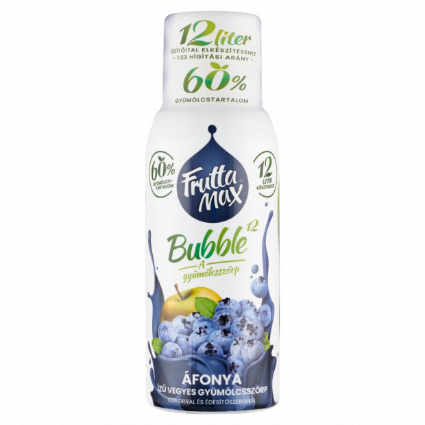 FruttaMax Bubble¹² áfonya ízű vegyes gyümölcsszörp cukorral és édesítőszerekkel 500 ml