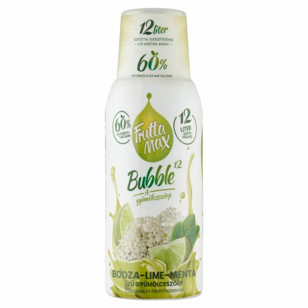 FruttaMax Bubble¹² bodza-lime-menta ízű gyümölcsszörp cukorral és édesítőszerekkel 500 ml