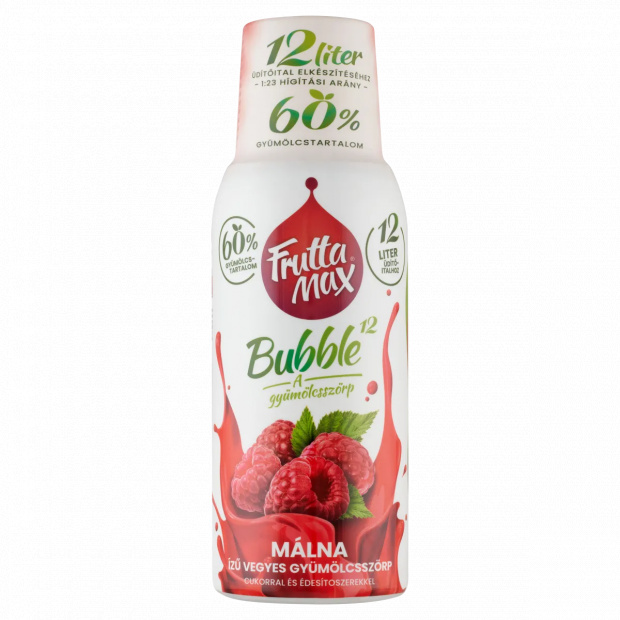 FruttaMax Bubble¹² málna ízű vegyes gyümölcsszörp cukorral és édesítőszerekkel 500 ml 