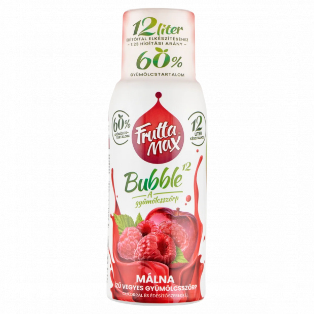 FruttaMax Bubble¹² málna ízű vegyes gyümölcsszörp cukorral és édesítőszerekkel 500 ml 